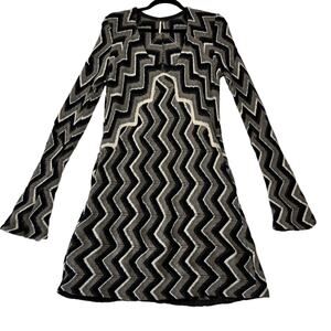 Free People UO Dress S Gray Knit Rhiannon Chevron Sweater Midi Wool Flare Sleeve